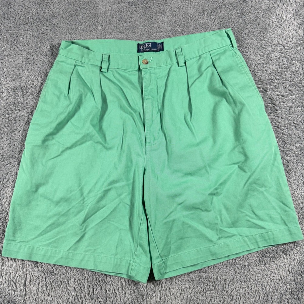 Vintage Polo Ralph Lauren‎ Tyler Shorts Mens 36 Green Doubled Pleated Chino